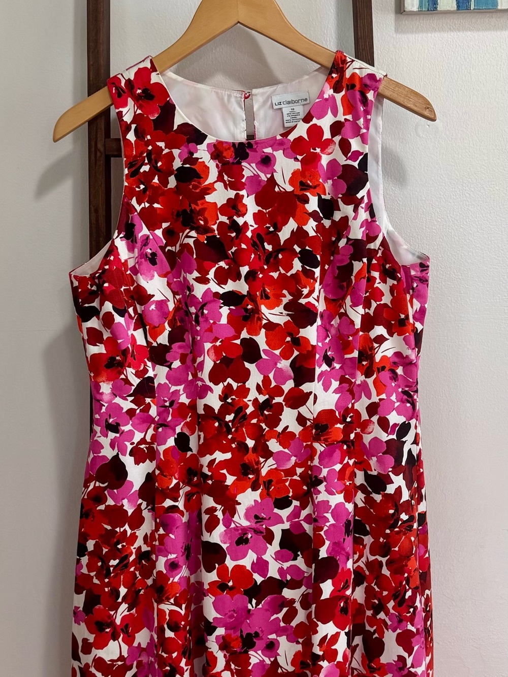 Liz Claiborne Red, Pink & White Floral Midi Dress